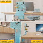 Henitol Desk Side Storage with Clamp-On Desk Pegboard, Steel Privacy Panel, No-Drill Desk Organizer with Pen Holder, Table-Side Laptop Holder for Office and Home (Blue)