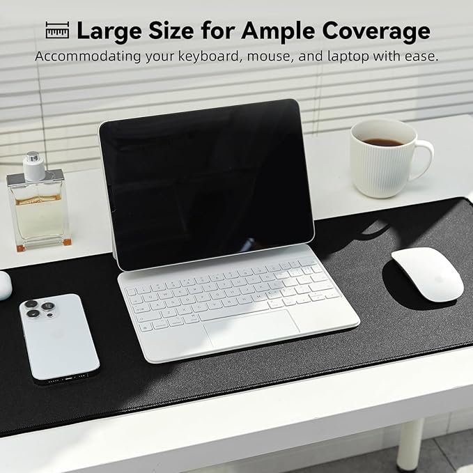 Reniteco Large Gaming Mouse Pad with Durable Stitched Edges, Non-Slip Rubber Base, Black Mousepad Mouse Mat Desk Pad for Home Office Gaming, 35.4''x15.7''x0.12'', Black