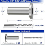 Steel DN Mate 50 Pack Stainless Steel Protector Sleeves for 1/8" 5/32" or 3/16" Cable Railing, Cable Protector Sleeves for Deck Railing System,T316 Cable Railing Hardware with a Drill Bit, DK05