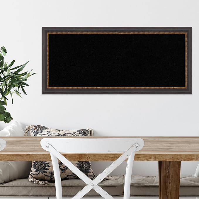 Amanti Art Black Cork Board for Wall, 15x33 Vision Board with Black Wood Frame, Medium Corkboard Office Decor for Home Organization, Traditional Corkboard Pinboard to Display Items for Home