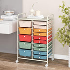 COSTWAY 15 Drawers Storage Cart, Multipurpose Rolling Utility Cart on Wheels w/Lockable Wheels & Removable Drawers, Mobile Tools Scrapbook Paper Organizer Cart for Office School Home, Macaron