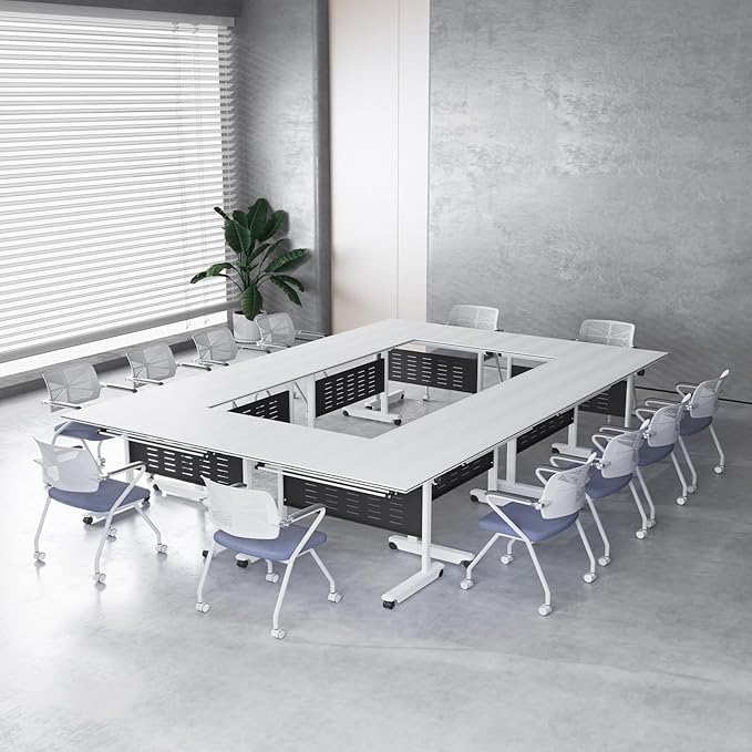 6Pack Conference Room Table, Folding Conference Table for Office Classroom, Mobile Training Tables with Casters Silent Wheels, Large Rectangular Convertible Modular Seminar Tables (L47.2in)