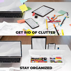 Desktop Whiteboard - Glass Dry Erase White Board - Desk Computer Buddy – Home Office & Studying Essentials - with Phone & Tablet Slot, Storage Compartment - Includes 4 Markers, 1 Eraser (2 Pack)