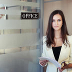 The Office Door Sign for Home and Business，Self-Adhesive Waterproof and Fade-Resistant Modern Office Sign Sticker for House，Business，Door, Window（Black）