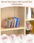 COWVTUJ Adjustable Rose File Organizer for Desk, Vertical File Folder Holders for Magazines, Upright Desktop Binder Organizer, Clear Paper Bookshelf Divider File Sorter for School Office Supplies
