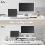 Fenge Dual Monitor Stand with 2 Drawers, 42.5 Inches Large Computer Riser for Desk, Adjustable Height Desk Shelf with Storage for Laptop, PC, TV, Printer