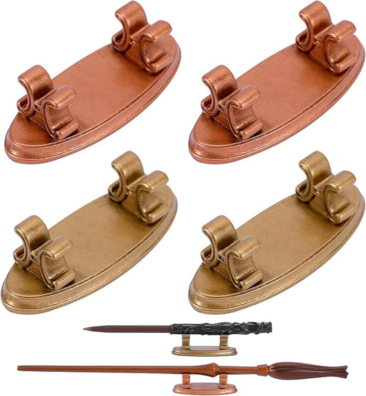 4PCS Resin Pen Holders Wizard Magic Wand Display Stands Mini Holders for Pencil Desk Decor Collection, 2.8'' L×1.1'' W× 0.9'' H, Gold & Rosegold