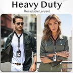 DELSWIN Badge Holder with Retractable Lanyard, PU Leather ID Badge Card Holder with 1 ID Window, 4 Card Slots, 1 Side Zipper Pocket, and Adjustable Neck Strap