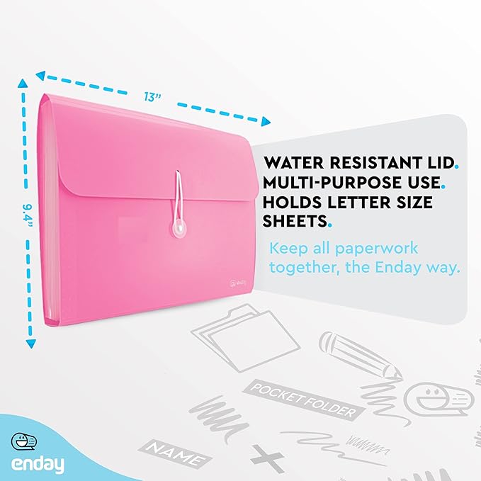 Accordion File Organizer, 13 Pocket Expanding File & Cover Folder with Labels, Plastic Portable Desktop Supplies Letter A4 Paper in Purple, Pink, Red, Multicolor, (3 Pack) – by Enday