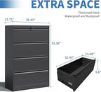 FLIXELIO File Cabinets 4 Drawer,Metal Office Storage Filing Cabinet with Lock,Black Lateral Filing Cabinet for Home Office,Horizontal Locking File Cabinet for Legal/Letter/A4 Files,Assembly Required