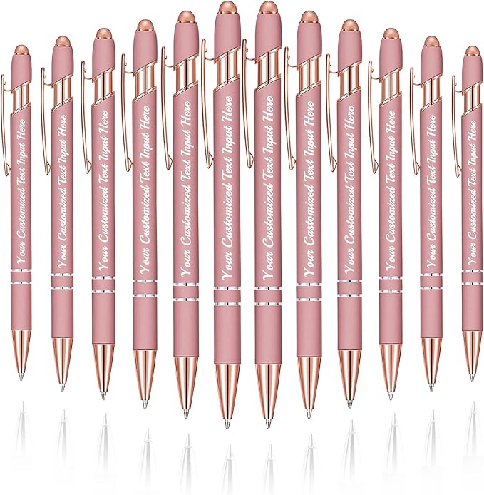Personalized Ballpoint Pen 12pcs, Custom Pens Free Engraved Bulk with Name Logo, Soft Black Ink Stylus with Touch Metal Office, Gift for Anniversaries, Graduations, Birthdays