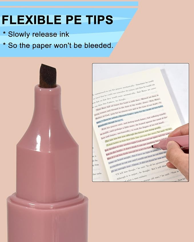Aesthetic Highlighters, Lipstick-shaped Highlighters, Assorted Colors With Soft Chisel Tip,No Bleed Bible Highlighter Pastel,Unique Highlighters, 6 Pack