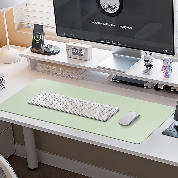 Boutilon Leather Desk Pad Protector,Non-Slip Mouse Pad,Laptop Desk Pad,Office Mouse Mat,Waterproof Leather Desk Blotter,Desk Writing Pad for Office and Home (XXL-Green,47.2"x 17")