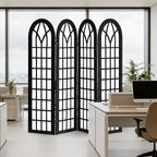 Aletheiawu Room Divider and Folding Privacy Screen, 4 Panel Japanese Shoji Style Room Divider, Partition Divider for Room Separation, Portable Decoration Screen for Home Office Restaurant - Black