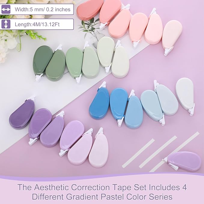 Chivao 100 Pack Mini Correction Tape Bulk Ink Corrector Eraser Tape Set Cute Aesthetic Colorful Instant Correction Applicator for Office School Student Stationery Supplies, 0.2 x 158 Inch (Pastel)