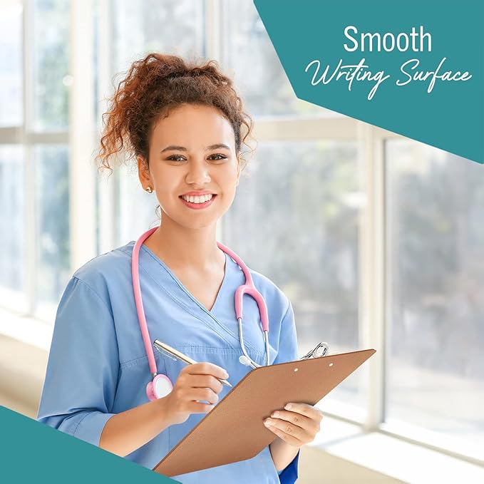 12 Clipboards, Standard A4 Letter Size Clipboard with 6" Metal Clip, 9" x 12.5", Fits 8.5x11 Inch Paper, Hardboard, Bulk Pack, Ideal for Schools and Office