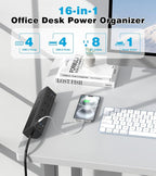 40W Fast Charging Station,Desk Clamp Power Strip,4 USB-C Ports & 8 AC Outlets,Desktop Edge Mount Surge Protector Power Strip,14AWG Heavy Duty Cord,Fit 1.9" Tabletop Edge for Home Office(10Ft Cable)