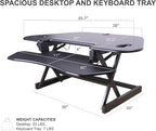 Rocelco 46" Height Adjustable Corner Standing Desk Converter with AC Outlet and USB Charger - Sit Stand Up Dual Monitor Tabletop Riser Workstation - Large Keyboard Tray - Black (R CADRB-46-ACUSB)