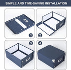 DLUGOPIS Checks Storage Box with Lid Document Boxes Banker Boxes Document Bin Foldable Cardboard Record Boxes For Business Pesonal Orangize Files 12"x10"x5"(Navy Blue, 1 pcs)