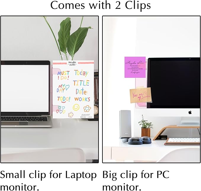 Keenjorika 2PCS Multifunctional Monitor Documents Holder, Pink Acrylic Board with Clips, Desktop Message Board for Office with Sticky Note, Monitor Documents Holder (Pink)