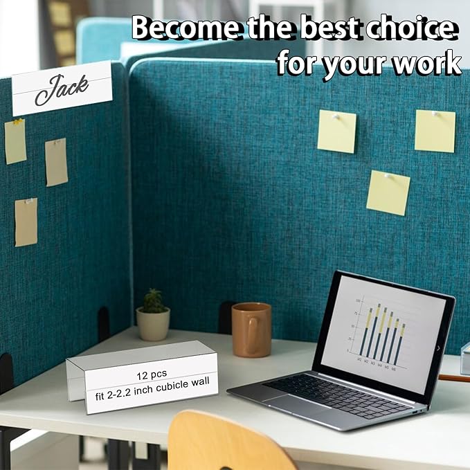 Cubicle Name Plate Holders Cubicle Name Plate Sign Holder Name Plate Bracket Double Sided Nameplates for Walls 2X8 PET Material Changeable Cubicle Name Plate Holder for School Office (8)