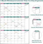 ARCOBIS 3-Month Dry Erase Calendar for Wall, 39"x28" Magnetic Whiteboard Calendar with Silver Aluminum Frame, Monthly Calendar Board for Office, Home, School