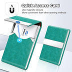 Business Card Holder for Women or Men, Business Card Case with PU Leather and Stainless Steel, Slim Metal Case with Magnetic Closure for Business Meeting Use