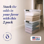 HOMZ 2-Pack Latching Lid, Large Clear Plastic Storage Bins w/Lids, 112 Quart, Gray Latch - Stackable Container Boxes for Home, Bathroom, and Office Organization