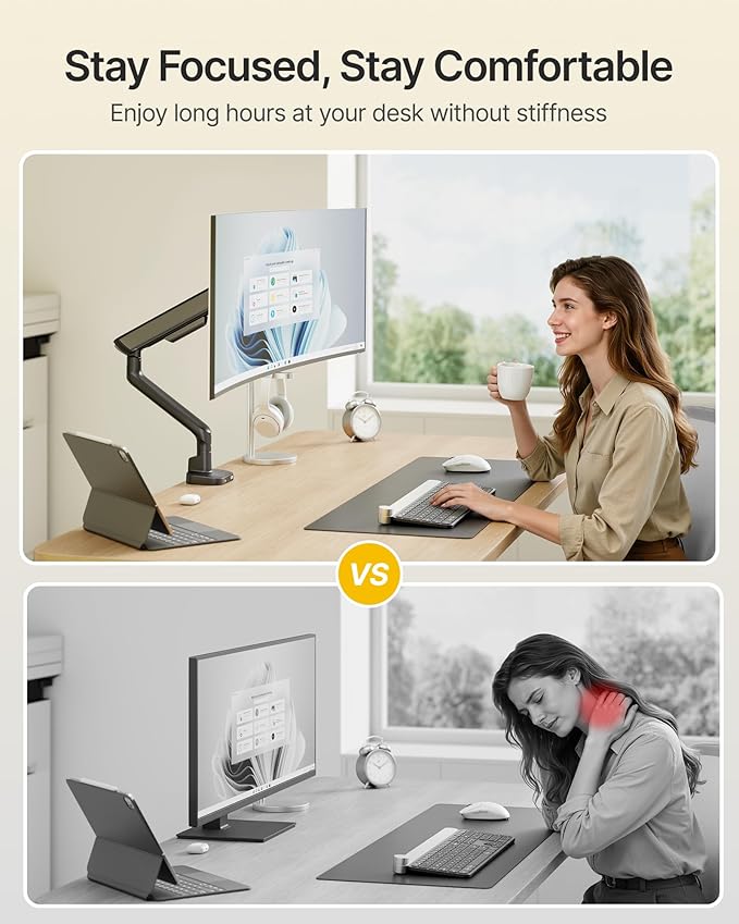 monTEK Single Monitor Arm with USB, Mechanical Spring Monitor Arm for 17-40" Screens, Adjustable Monitors Desk Mount Holds up to 24.2 lbs with C Clamp/Grommet Desk Mount, VESA 75/100mm, MA1011UCBK