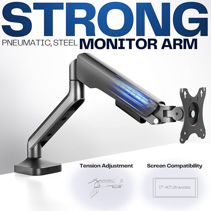 VIVO Heavy Duty Ultrawide Monitor Tension Arm for up to 40 inch Screens, Holds 26.4 lbs, Premium Desk Mount Stand, Black, STAND-V100O