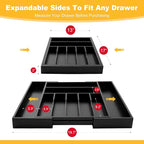 oridom Large Premium Bamboo Silverware Organizer - Expandable Drawer Organizer & Utensil Organizer - 17"x19.7" Cutlery Tray with Dividers for Kitchen Utensils and Flatware (7-9 Slots) (Black)