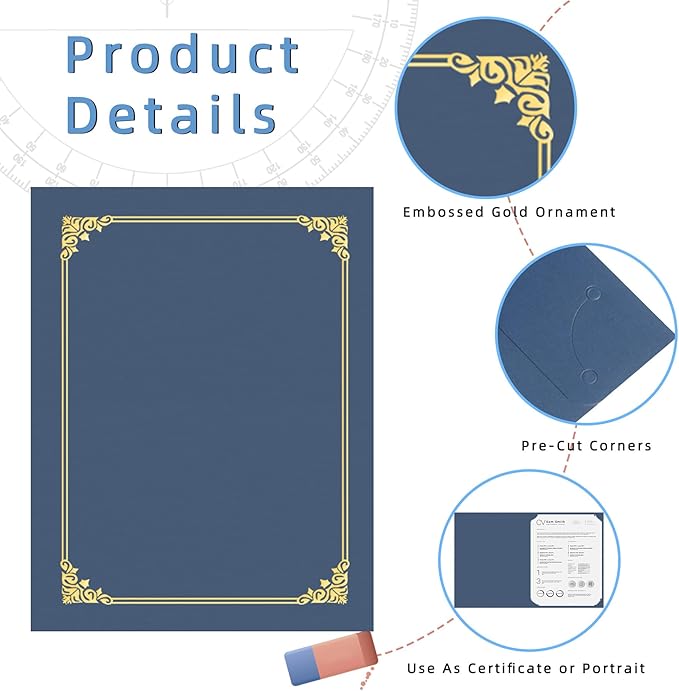 HAUTOCO Certificate Holders 50 Packs Navy Blue Diploma Covers Gold Foil Border Diploma Holders for Letter Size 8.5x11 Award Certificates, Cardstock, Document Papers