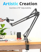 UBeesize Overhead Phone Mount, Flexible Webcam Arm with Phone Holder and Ball Head, Overhead Tripod for Phone Drawing Live Streaming Cooking Flat Photography