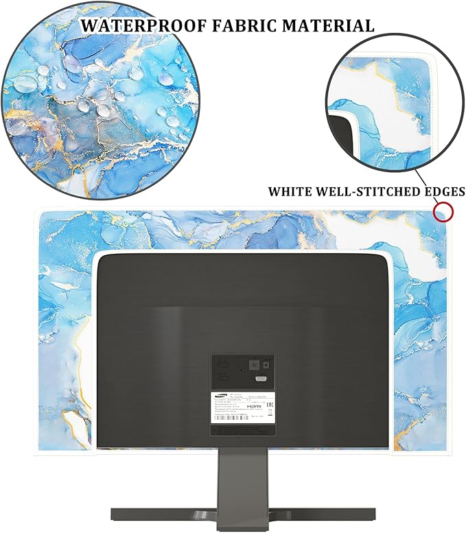 Baocicco Baby Blue Gold Marble Waterproof Screen TV Cover 75 Inch Modern Television Accessories TV LCD Fashion Weatherproof Screen TV Decorations for Tablet LED LCD OLED TVs