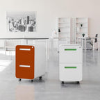 Laura Davidson Furniture Stockpile 2 Drawer Mobile File Cabinet with Lock - Under Desk Metal Filing Cabinet, Legal/Letter File Folders, Wheels and Stationary Feet, Pre-Assembled, White/Orange