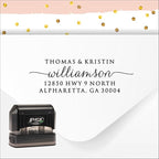 PrettySweetParty Self Inking Return Address Stamp - Custom 4 Line Personalized Address Stamp for Envelopes, Wedding Invitations, Business, Mailing Labels, Black Ink (Calligraphy Script)