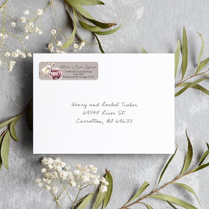 Taupe Watercolor Floral Rolled Address Labels / 500 Personalized Return Address Labels/Designer Address Stickers in Elegant Plastic Dispenser