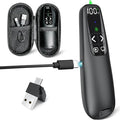 Rechargeable Presentation Clicker with Case, Power Digital Display Wireless Presenter Remote, USB C Green Light Pointer Computer PowerPoint PPT Clickers for Mac Laptop, Slideshow Google Slide Advancer