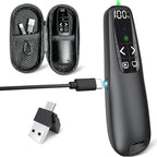 Rechargeable Presentation Clicker with Case, Power Digital Display Wireless Presenter Remote, USB C Green Light Pointer Computer PowerPoint PPT Clickers for Mac Laptop, Slideshow Google Slide Advancer