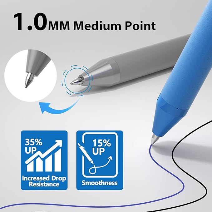 JIMMIDDA Pens Bulk, 207 Pack Ballpoint Black & Blue Ink, 1.0MM Medium Point Wholesale Retractable for Smooth Writing, Quick Drying No Bleed Journaling for Office School Supplies Home Work