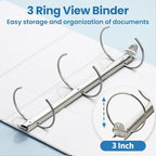 SUNEE 3 Inch Binders 3 Ring 12 Pack, Large Clear View Binders Bulk Three Ring PVC-Free (Fit 8.5x11 Inches) for School or Office Supplies, White