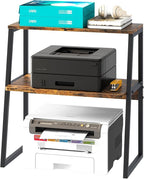 Arbuxzuy Printer Stand for Desk, Desktop Printer Shelf, 3 Tier Desk Shelf for top of Desk, Large Printer Stands Office Organization Shelves for Home Office Printer Fax Book, Rustic Brown