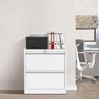 FLIXELIO 2 Drawer File Cabinet with Lock, White Metal Lateral Filing Cabinets for Home Office, Heavy Duty Steel Horizontal Locking Storage Cabinet for Legal/Letter/A4 Size File, Assembly Required