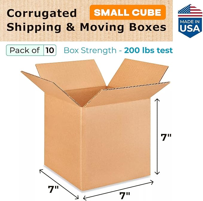 IDL Packaging - B-777-10 Cube Corrugated Shipping Boxes 7"L x 7”W x 7"H (Pack of 10) - Excellent Choice of Sturdy Packing Boxes for USPS, UPS, FedEx Shipping