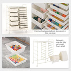 GLACER 15 Drawers Rolling Cart, Storage Cart with w/Removable Drawers & Steel Frame, Multipurpose Organizer Cart w/Sleek Handle, Utility Cart on Lockable Wheels for Home, School, Office (White)
