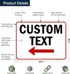 Custom Arrow,Custom Directional Sign, Left Arrow,18x24 Inches, Rust Free .063 Aluminum, Fade Resistant, Made in USA by My Sign Center