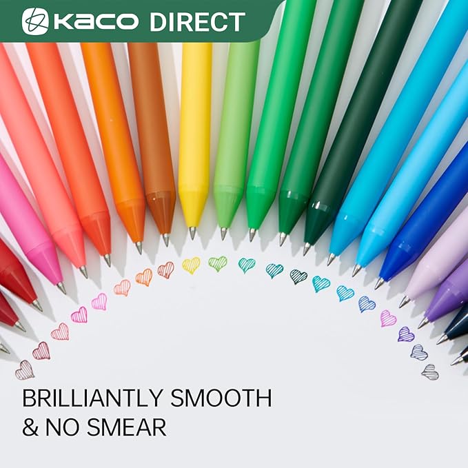 Kaco PURE Gel Pens 20 Pieces 0.7mm Assorted Color Ink Aesthetic Journaling Pens Cute, Retractable, Soft Touch Barrel, Quick Drying
