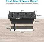 Recessed Power Strip with PD 30W Fast Charging, Conference Desk Flush Mount Outlets Plug in 6 Outlets & 8 USB Ports,3FT Cord Furniture Drawer Outlet Black