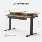 FEZIBO 55'' x 30'' Electric Standing Desk with 4 Storage Drawers, Adjustable Height Computer Table with Monitor Shelf, Stand Up Desk for Study, Gaming, Workstation, Rustic Brown Top