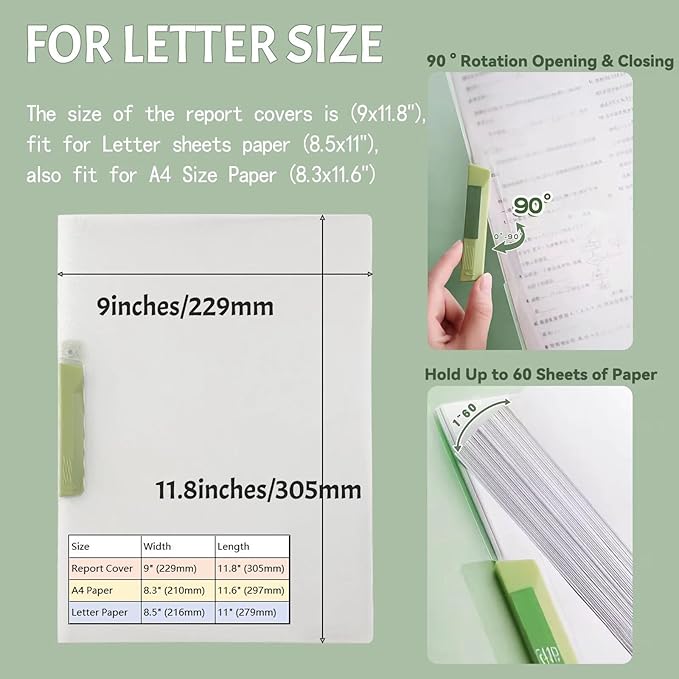 INDKOPVA Plastic Report Covers with Swing Clip, 10Pcs File Folders Letter A4 Sheet Size, Clear Front Report Covers for Documents Presentation Resume Office School Home Organizer Binder (Color, 10PCS